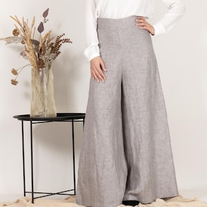 Linen Palazzo Pants, Gray Linen Skirt Pants, Summer Wide Leg Pants, High Waist Fisherman Thai Pants, Linen Baggy Pants, Linen Loungewear