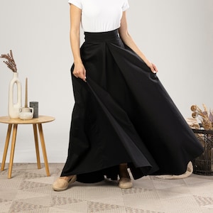 Flowy Black Cotton Maxi Skirt Pleated Elegant Summer Black Skirt Fit and Flare Edwardian Walking Skirt Victorian Style Ladies Long Skirt Etsy