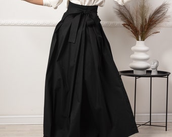 Victoriaanse wandelen maxi rok, lange Edwardiaanse hoge taille rok, brede zwarte volledige lengte rok, formele cirkelrok, Steampunk kleding