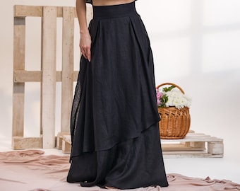 Maxi Linen Victorian Style Skirt, Flamenco Inspired Skirt, Floor Length Old Fashioned Skirt, Plus Size Linen Gothic Skirt, Long Riding Skirt