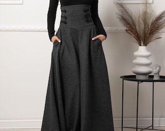 High Waisted Wool Maxi Skirt, Long Winter Skirt with Pockets, Woolen Flared 1950s Style Skirt, Size XS - 3XL Skirt, Plus Size Clothing