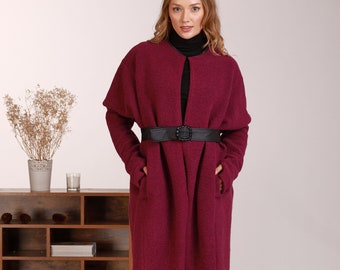 raspberry wool coat