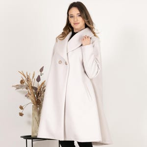 Wool Oversized Cape Coat, Off White Woolen Cloak, Plus Size Winter Clothing, Big Lapel Wool Overcoat,Double Breasted Loose Coat with Pockets