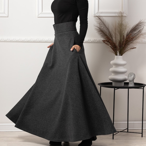 Edwardian Walking Wool Skirt, Dark Academia Clothing, Long Winter High Waist Skirt, Formal Victorian Maxi Skirt, Waistband Full Swing Skirt