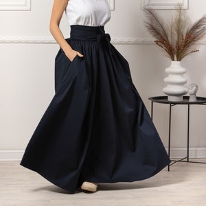 Maxi Victorian Full Circle Skirt, High Waisted Elegant Dark Blue Skirt, Edwardian Heavy Cotton Ball Gown Skirt, Plus Size Long Formal Skirt