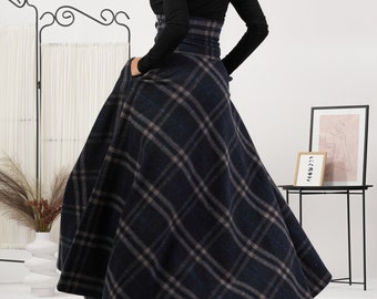 Tartan Wool Walking Skirt, Outlander Skirt, Elegant Victorian Plaid Wool Skirt, Maxi Checkered Winter Skirt, Plus Sizes Available up to 3XL