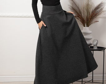 Wool Maxi Outlander Skirt, Edwardian Walking Skirt, Winter High Waisted Skirt, Long Victorian Wool Pocket Skirt,Floor Length Skirt