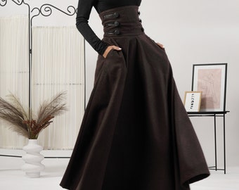 Edwardian Style Skirt, Brown Victorian Skirt, Maxi Riding Skirt, Gothic Wedding Guest Skirt, Dark Academia Clothing, Winter Circle Skirt