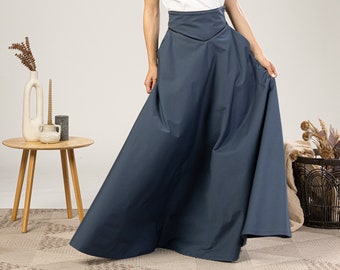 1900er Jahre Vintage inspirierter Edwardian Blue Rock, Maxi Sommerrock Outfit, Baumwollrock für Damen, Taschenrock mit hoher Taille, fließender Kleiderrock