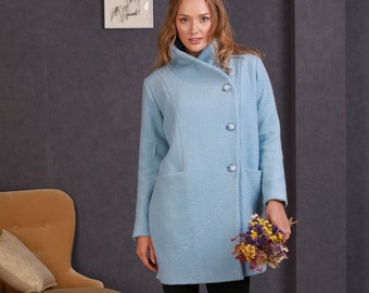 light blue wool coat plus size