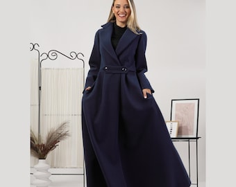 Maxi Wool Coat, Edwardian Style Floor Length Coat, Long Vintage