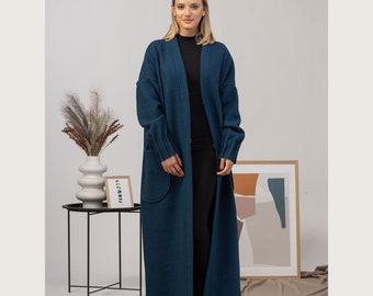 Thick Maxi Duster Cardigan for Winter, Plus Size Long Sweater Jacket, Floor Length Wool Cardigan, Boiled Wool Jacket Coat,Oversized Cardigan