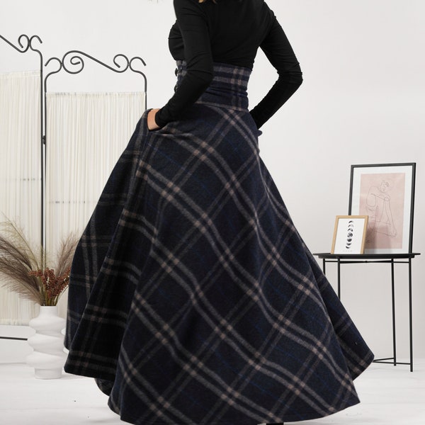 Tartan Wool Walking Skirt, Outlander Skirt, Elegant Victorian Plaid Wool Skirt, Maxi Checkered Winter Skirt, Plus Sizes Available up to 3XL