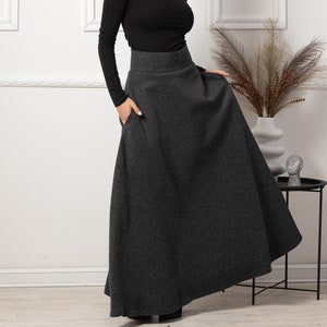Wool Maxi Outlander Skirt, Edwardian Walking Skirt, Winter High Waisted Skirt, Long Victorian Wool Pocket Skirt,Floor Length Skirt