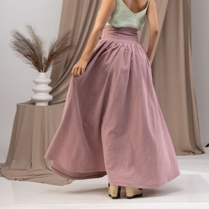 Edwardian Walking Linen Maxi Skirt, Plus Size Victorian Skirt, Mauve Linen Wrap Skirt, Long High-Waisted Gathered Skirt, Florence Skirt