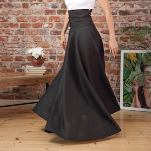 Empire Waist Line Skirt, High Waist Linen Victorian Skirt, Black Walking Linen Skirt, Long Tailored Riding Skirt, Maxi Linen Cyberpunk