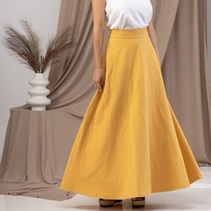 Long Flared Linen Edwardian Skirt, Plus Size Walking Skirt, Victorian Bell Skirt with Pockets, Modest Maxi Linen Skirt, High Waist Skirt