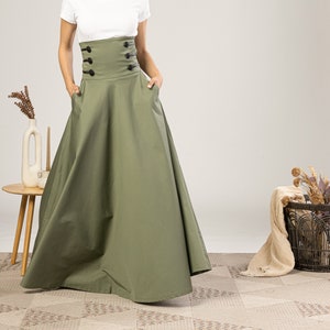 High Waisted Empire Line Victorian Walking Skirt for Summer, Edwardian Designer-Made Skirt, 19th Century Maxi Skirt,Fancy Dressy Retro Skirt Sage Green