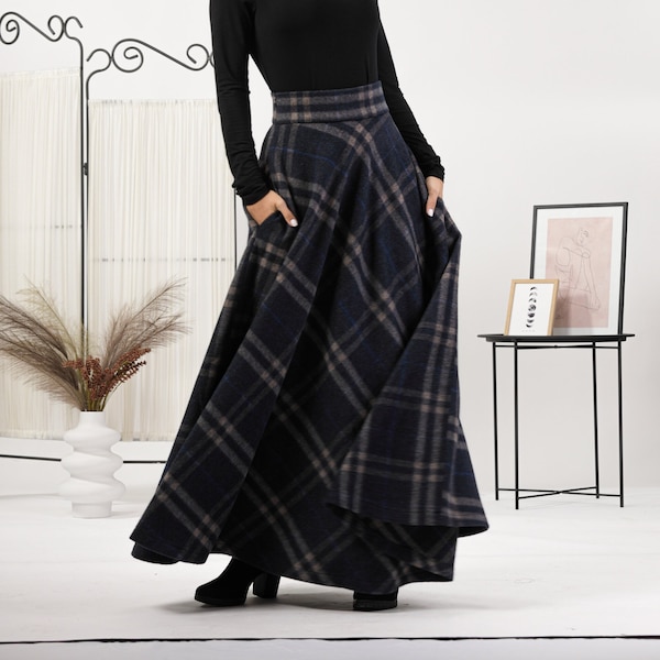 Wool Tartan Winter Skirt, Long Plaid Maxi Skirt, Plus Size Woolen Skirt, Edwardian Style Skirt, Wool Wrap Blanket Skirt, Full Medieval Skirt