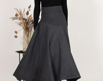 Wool Maxi Skirt, Victorian Walking Skirt, High Waist Woolen Skirt, Edwardian Walking Skirt, Dark Academia Clothing, Pleated Long Skirt