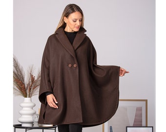 Winter Wool Cape Coat Plus Size Poncho Jacket Coat Oversized - Etsy
