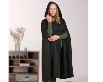 Dark Academia Winter Cape, Gothic Wool Cloak Cape, Plus Size Cape Coat, Long Warm Cape, Victorian Poncho Coat, Vintage Style Cape