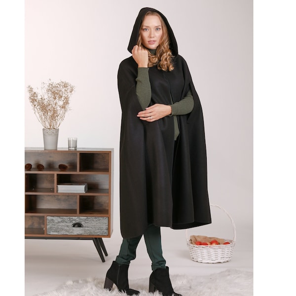 Dark Academia Winter Cape, Gothic Wool Cloak Cape, Plus Size Cape Coat, Long Warm Cape, Victorian Poncho Coat, Vintage Style Cape