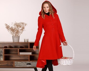 Plus size red wool coat Clearance