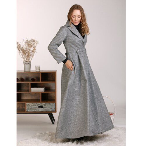 Maxi Winter Princess Coat, Long Wrap Coat, Plus Size Winter Overcoat, Gray Trench Coat, Gothic Wool Mix Coat, Winter A-Line Dress Coat