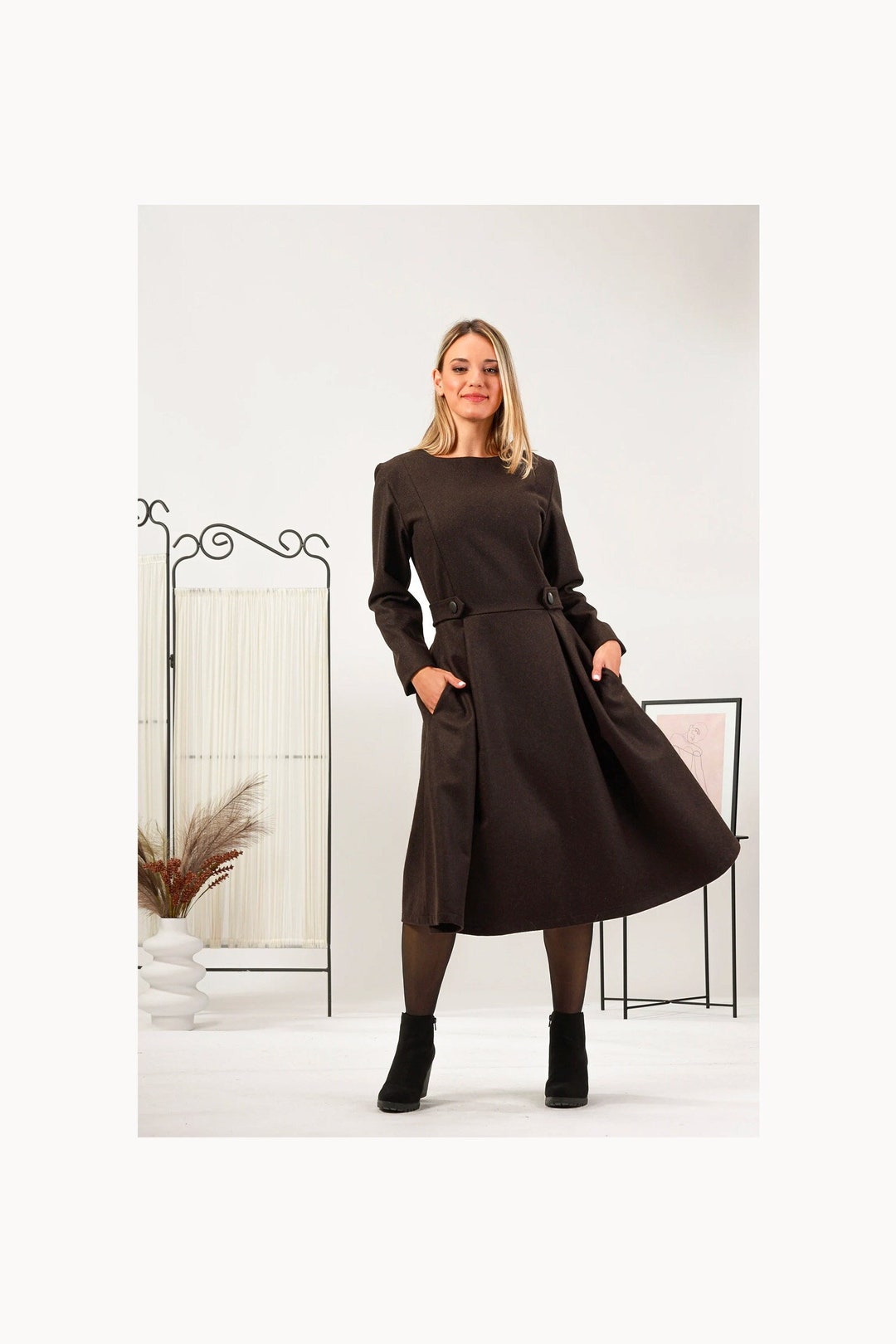 Vintage Inspired Wool Dress, Winter Ladies Dress, Modest Cocktail Dress ...