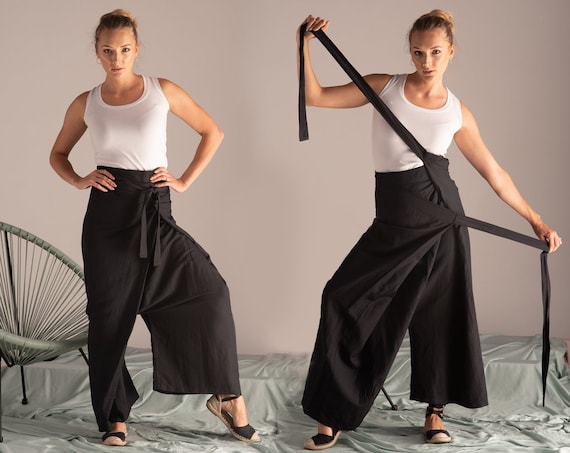 Linen Wide Leg Pants, Japanese Fashion, Avant Garde Clothing Linen Wide Leg Pants, Japanese Fashion, Avant Garde Clothing