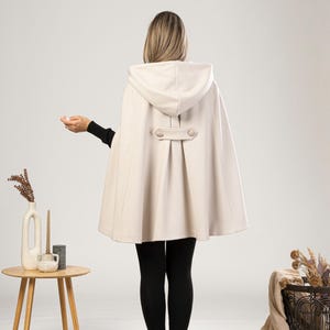 Hooded Cape Coat with Pockets, Winter Poncho Cloak, Plus Size Clothing, Short Cape Wool Mix Cloak, Poncho Jacket, Elegant Petite Swing Cape image 13