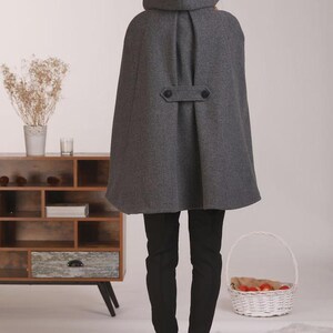 Hooded Cape Coat with Pockets, Winter Poncho Cloak, Plus Size Clothing, Short Cape Wool Mix Cloak, Poncho Jacket, Elegant Petite Swing Cape image 4