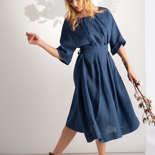 slate blue casual dress Derisa Slate Blue Textured Burnout Slip Midi Dress