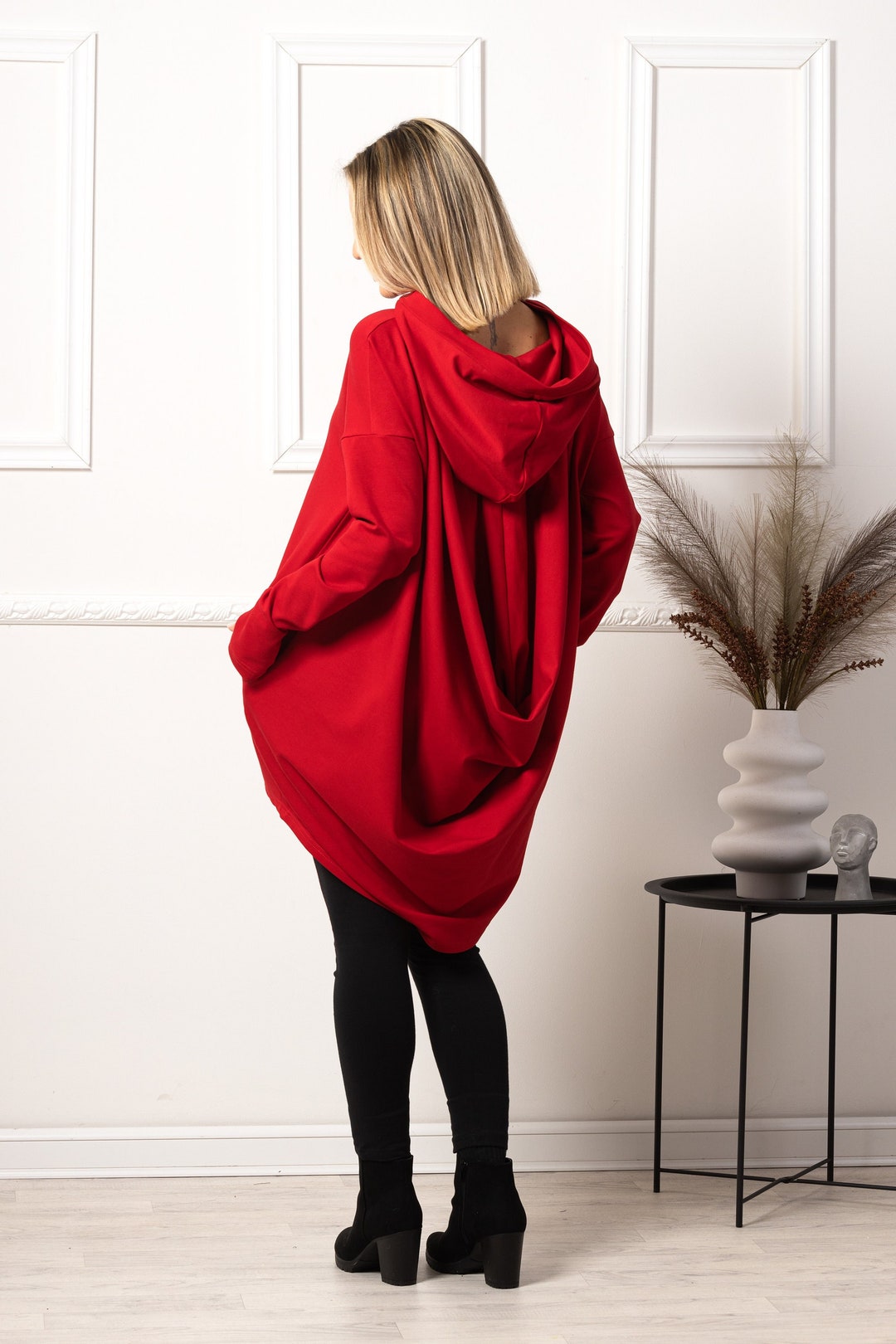 Red Hooded Tunic Sweatshirt, Pleated Asymmetrical Loose Hoodie With Pockets, Extravagant Oversize Blouse for Women, Plus Sizes Available - Etsy Red Hooded Tunic Sweatshirt, Pleated Asymmetrical Loose Hoodie With Pockets, Extravagant Oversize Blouse for Women, Plus Sizes Available - Etsy