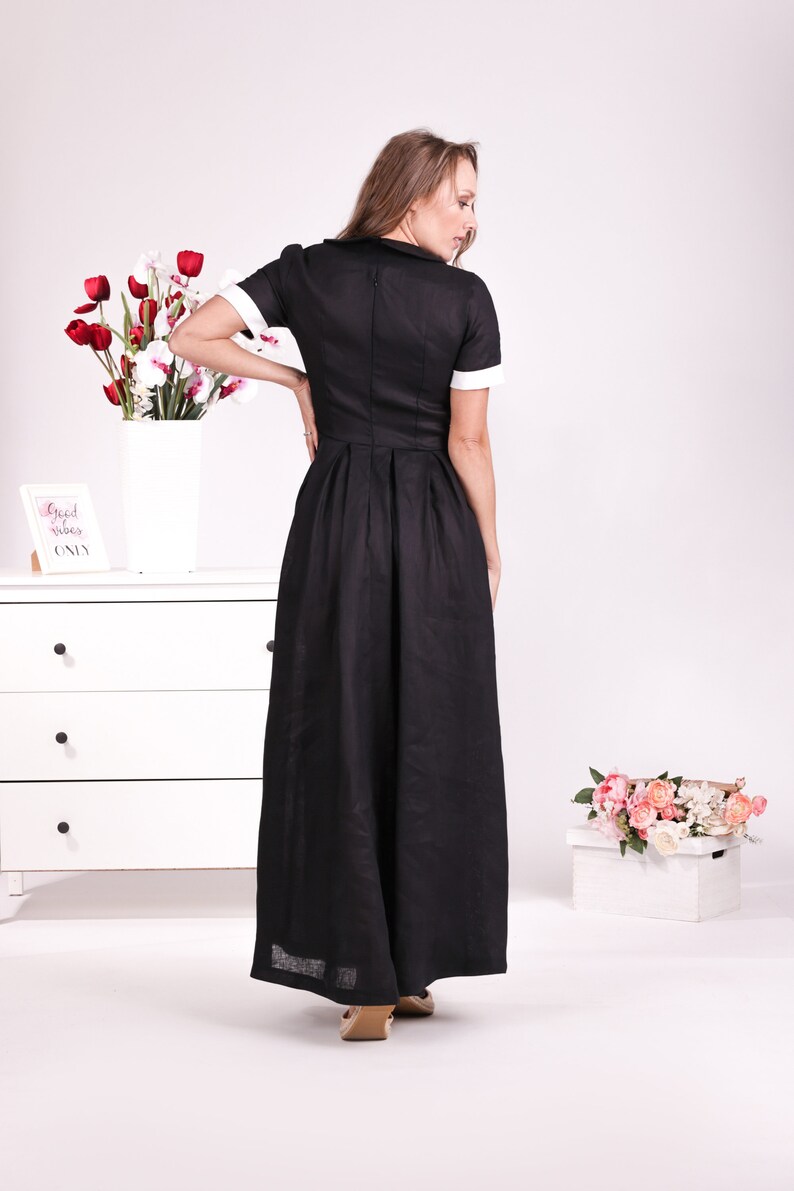 Black Shirt Dress Linen Maxi Dress Peasant Dress Linen Etsy