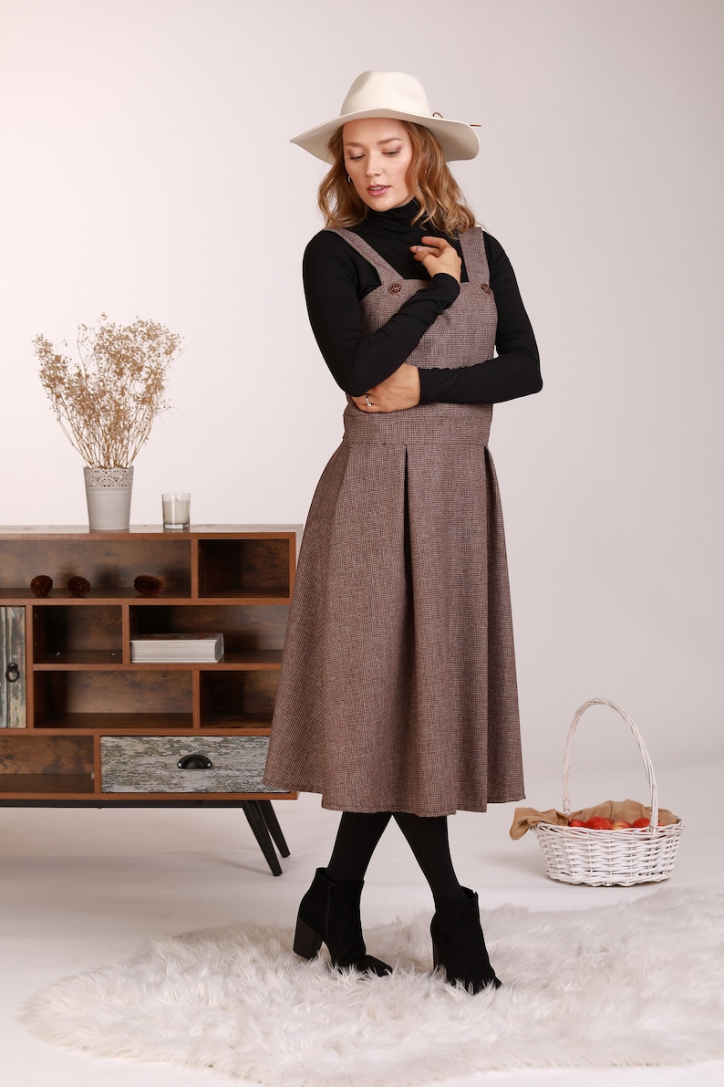 Retro Wool Pinafore Dress Elegant Winter Midi Dress Plus Etsy