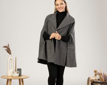 eaphi high neck wool cape coat beige