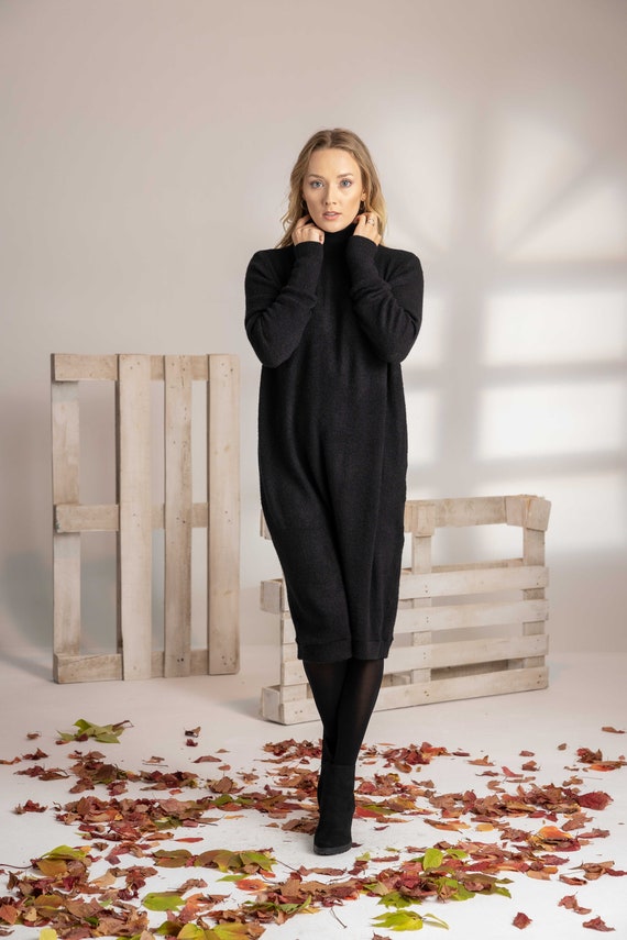 Wool Black Sweater Dress With 
