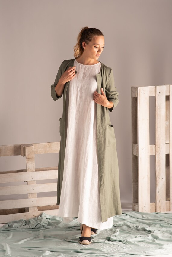 Two Piece Set Linen Dress Maxi Cardigan ...