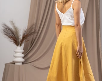 Jupe mi-longue évasée Popeline de coton blanc à motif Buttercup