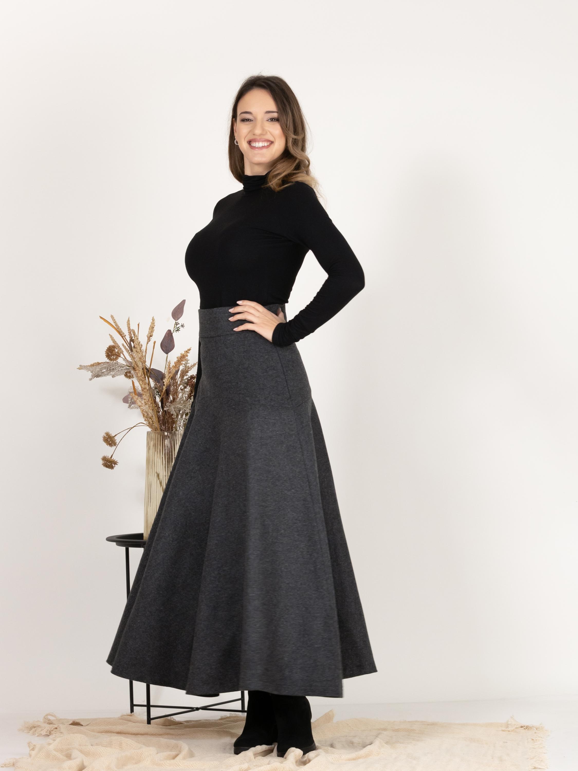 Wool Maxi Skirt, Victorian Walking Skirt, High Waist Woolen Skirt