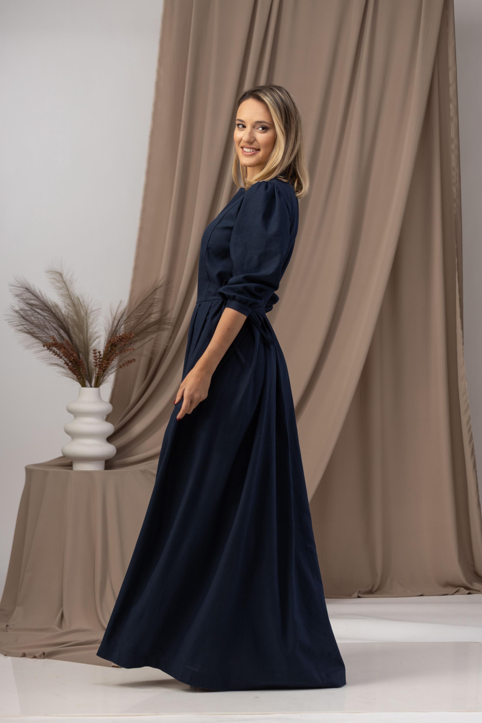 sachin and babi light blue dress Women Modest Midi Wedding Dresses with Long Sleeves – loveangeldress main image 1