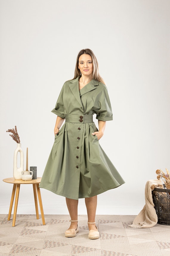 white christmas dresses Green Floral Faux-Wrap Casual Dress with Sleeves– PromGirl main image 0