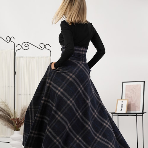 Jupe de marche en laine tartan, élégante jupe victorienne en laine à carreaux, jupe Outlander, jupe d'hiver longue à carreaux, grandes tailles disponibles jusqu'au 3XL