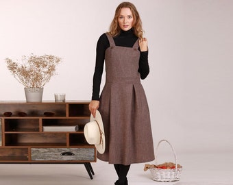 Woolen Pinafore Dress, Winter Dress Women, Wool Swing Dress, Vintage Style Dress, Wool Apron Dress, 1950's Dress, Warm Winter Dress