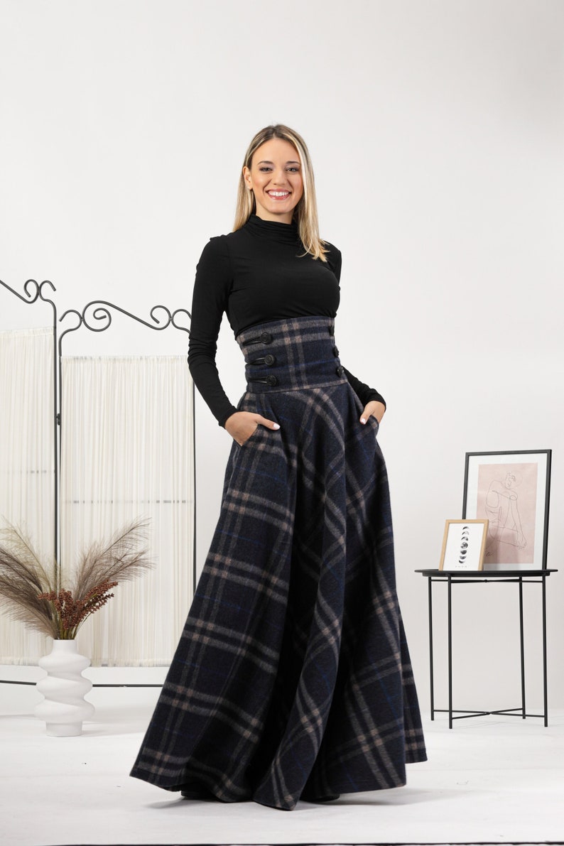 Tartan Plaid Edwardian Skirt, Wool Walking Skirt, Outlander Wool Skirt, Scottish Style Maxi Skirt, Dark Academia Long Winter Riding Skirt Plaid