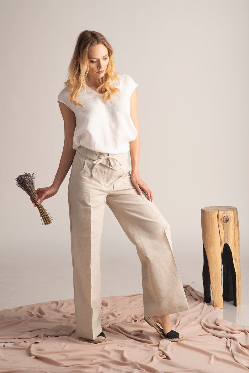 plus size high waisted linen pants
