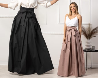 Saia longa de algodão estilo eduardiano, cintura alta franzida, estilo vitoriano, disponível em tamanhos grandes.