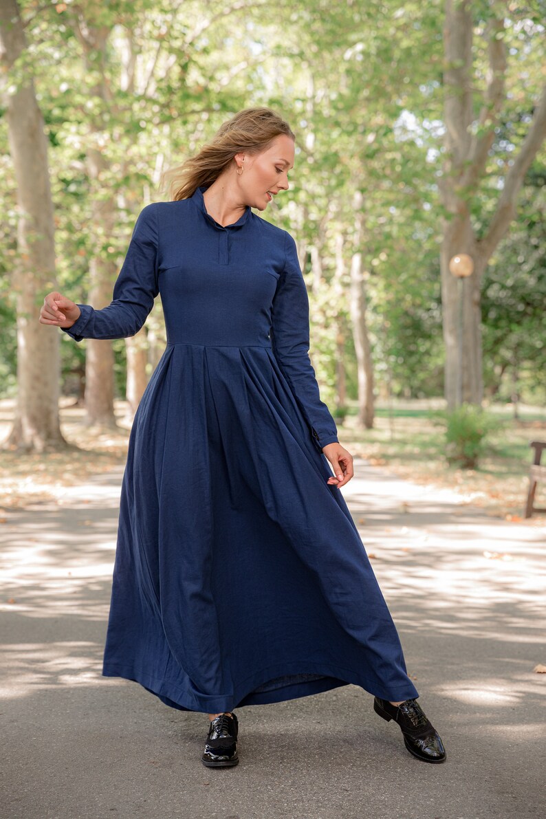 Prairie Dress Linen Modest Dress Vintage Style Dress Loose Etsy